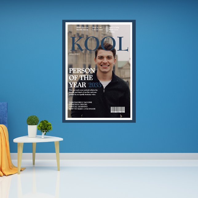 Poster Azul de Foto do Cobrir da Revista Falsa de Graduaç (Criador carregado)