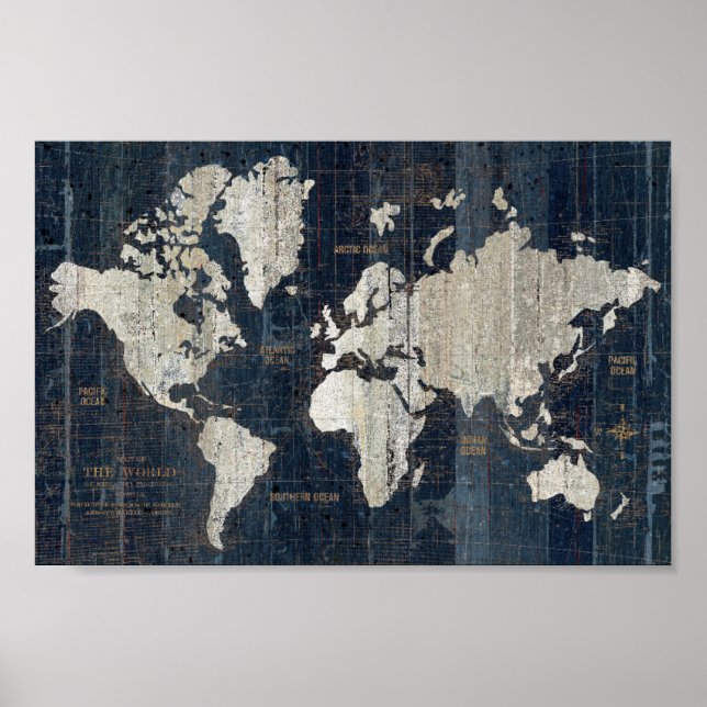 Póster Azul de Mapa do Mundo Antigo (Frente)