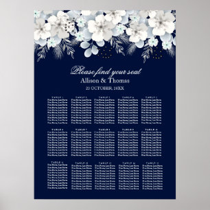 Poster Azul de sakura da flor branca da carta do assento
