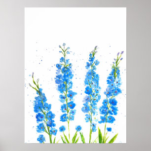Poster Azul delfinium floral aquarela elegante
