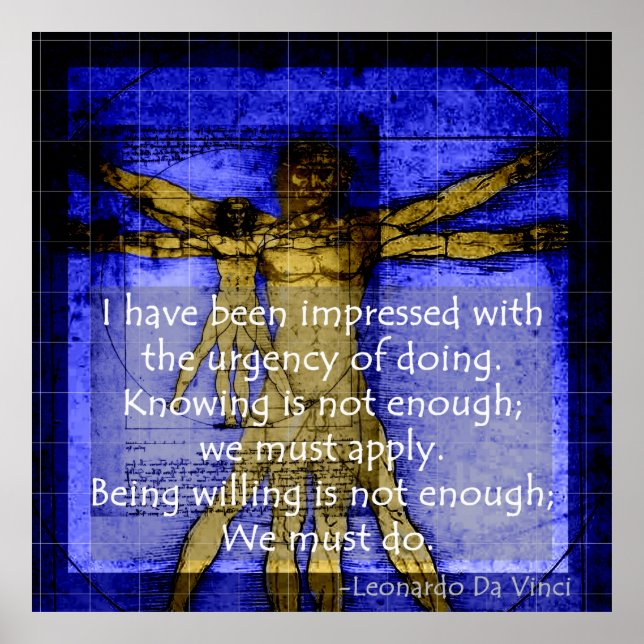 Poster Azul do Homem Vitruviano de Leonardo (Frente)