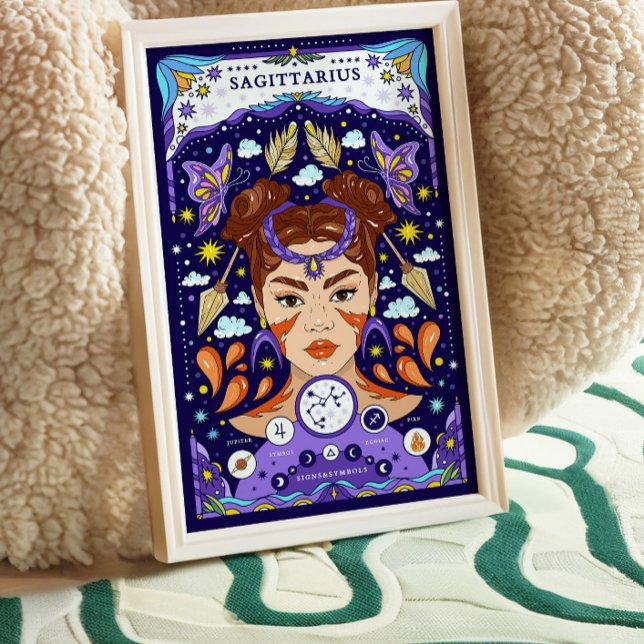 Poster Azul do Signo de Sagitário - Aventureiro  (Criador carregado)