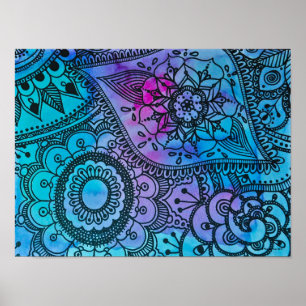 Poster azul do teste padrão do Hippie por