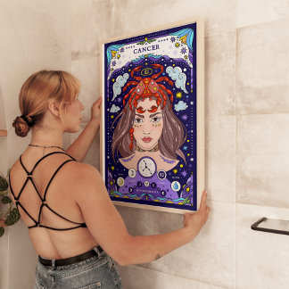 Poster Azul do Zodíaco de Câncer - Nurturante e Ág