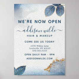 Poster Azul Dourado Aquarela Folhas Botânicas