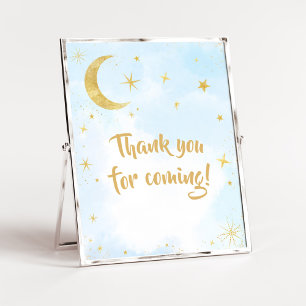 Poster Azul Dourado sobre o bebê da Lua Obrigado por vir