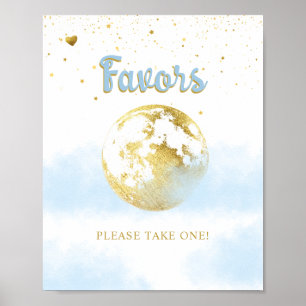 Poster Azul Dourado sobre o Sinal do Chá de fraldas Favor