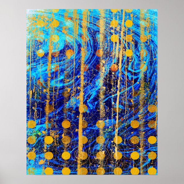 Poster Azul e Dourada Bolinhas russa Marble Grunge (Frente)