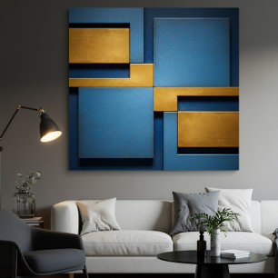 Poster Azul e Dourado Geométrico Abstrato Luxo
