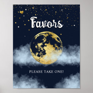 Poster Azul e Dourado sobre o Sinal de Chá de fraldas do