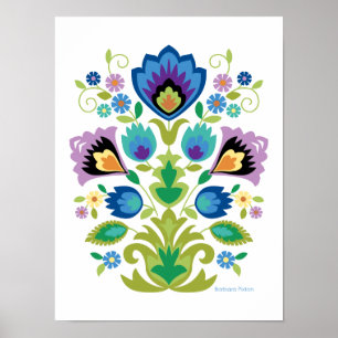 Poster Azul e Lavanda Floral, Wycinanki Folclórica Polone