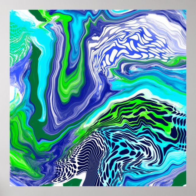 Poster Azul e Verde limão Marble Swirls (Frente)