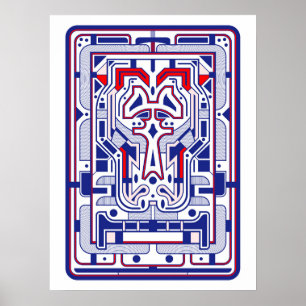 Poster Azul e Vermelho Futurista Abstrato Retrô