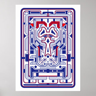 Poster Azul e Vermelho Futurista Abstrato Retrô