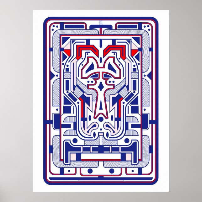 Poster Azul e Vermelho Futurista Abstrato Retrô (Frente)