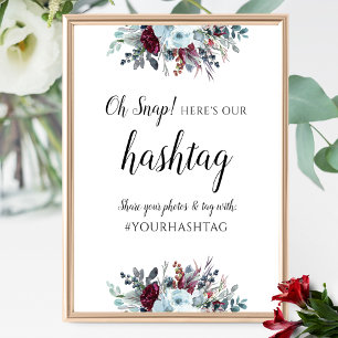 Poster Azul Elegante e Borgonha Floral para Hashtag