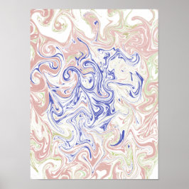 Poster Azul Elegante e Rodopio de Mármore Abstrato em Ros