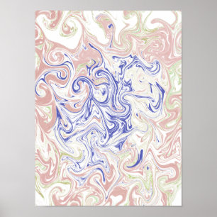 Poster Azul Elegante e Rodopio de Mármore Abstrato em Ros