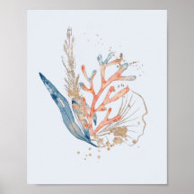 Azul Elegante Rosa & Coral Dourado Tema Oceano Mar