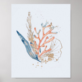 Poster Azul Elegante Rosa & Coral Dourado Tema Oceano Mar