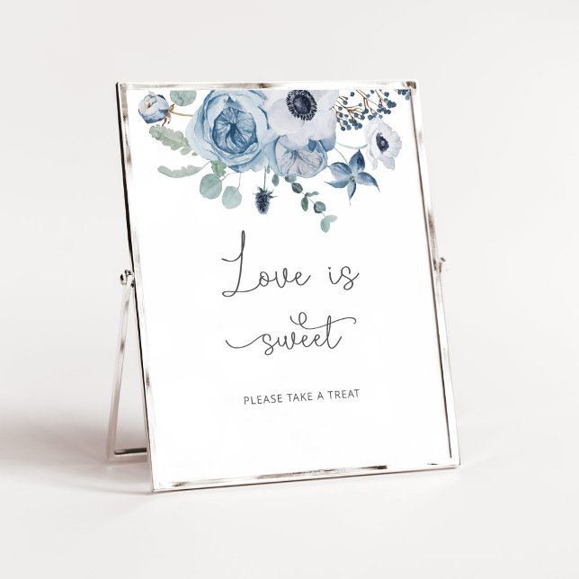 Poster Azul empoeirado floral O amor é doce aproveite um  (Criador carregado)
