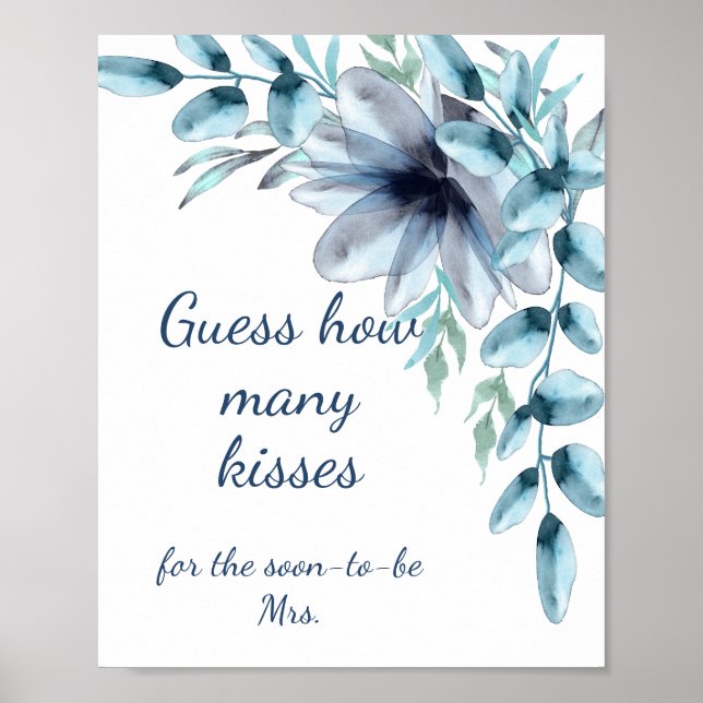 Poster Azul empoeirado floral quantos beijos chá de noiva (Frente)