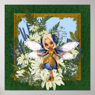 Poster Azul Fae da margarida do verão