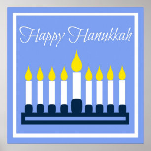Poster Azul feliz e branco de Hanukkah