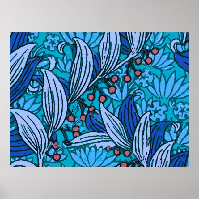 Poster Azul Floral Antigo Boho Moderno (Frente)