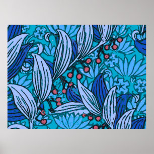 Poster Azul Floral Antiquado Boho Moderno