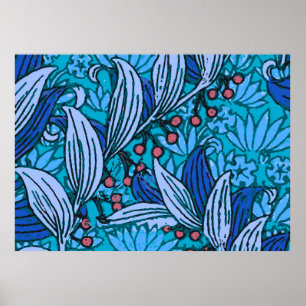 Poster Azul Floral Antiquado Boho Moderno