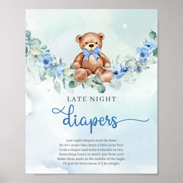 Poster Azul-floral azul de urso Late Night game (Frente)