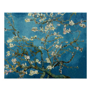 Póster Azul floral do vintage das flores da amêndoa de