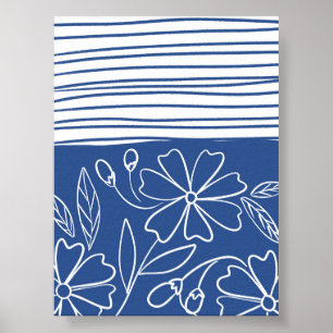 Poster Azul Floral e Strike - Moderno Boho Botânico