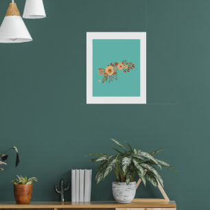 Poster Azul Floral Moderno Boho