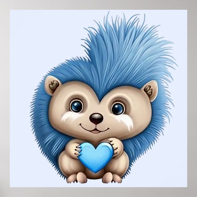 Poster Azul Fluffy Adorável (Frente)