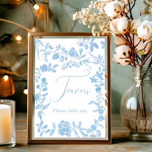Poster Azul francês vintage floral favorece chá de panela