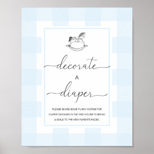 Poster Azul Gingham Rocking Horse Decorra Um Jogo De Fral
