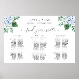 Poster Azul Hydrangea 3 Plano de Mesa do Banquete Conselh