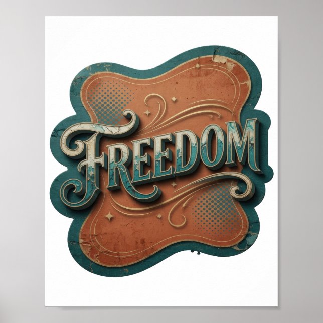 Poster Azul Intenso FREEDOM Design Moderno (Frente)