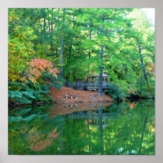 Póster Azul Lago no Início do outono