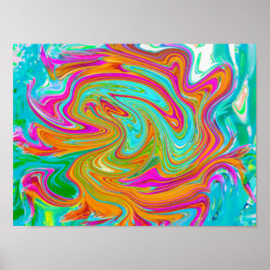 Poster Azul, Laranja e Rosa Quente Abstrato Retro Groovy