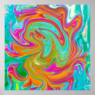 Poster Azul, Laranja e Rosa Quente Abstrato Retro Groovy