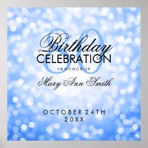Poster Azul-luz brilhante da Festa de aniversário Elegant