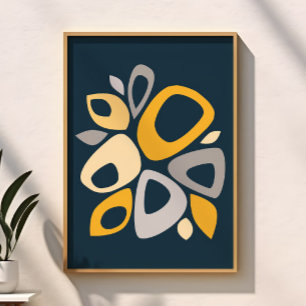 Poster Azul Marinho Mostarda Abstrato Moderno Elegante