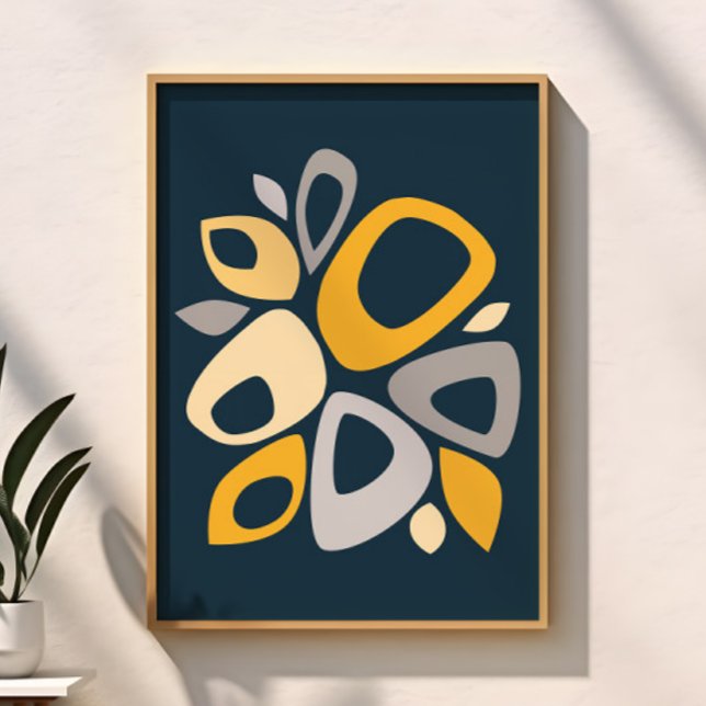 Poster Azul Marinho Mostarda Abstrato Moderno Elegante (Criador carregado)