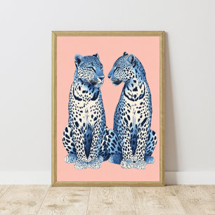 Poster Azul Marinho Rosa Guepardo Leopardo Preppy Feminin