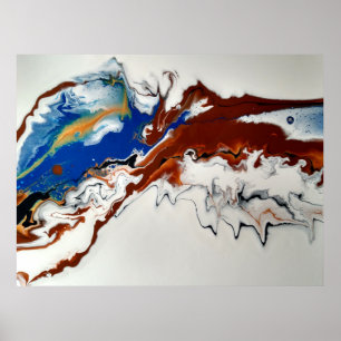 Poster Azul Marrom Dourado Mármore Arte Abstrata Fluida