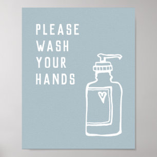 Poster Azul Minimalista Por Favor Lave Seu Sabão De Mão