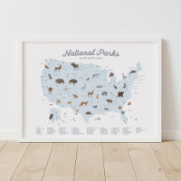 Azul National Parks Map Woodland Nursery Decor